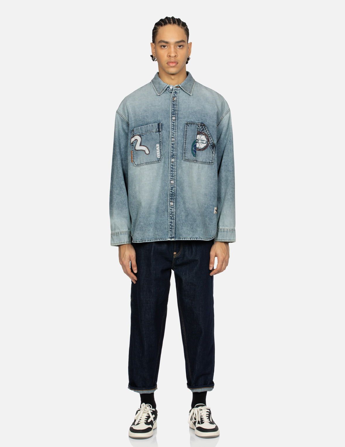 Seagull and Godhead Embroidery Balloon Fit Jeans