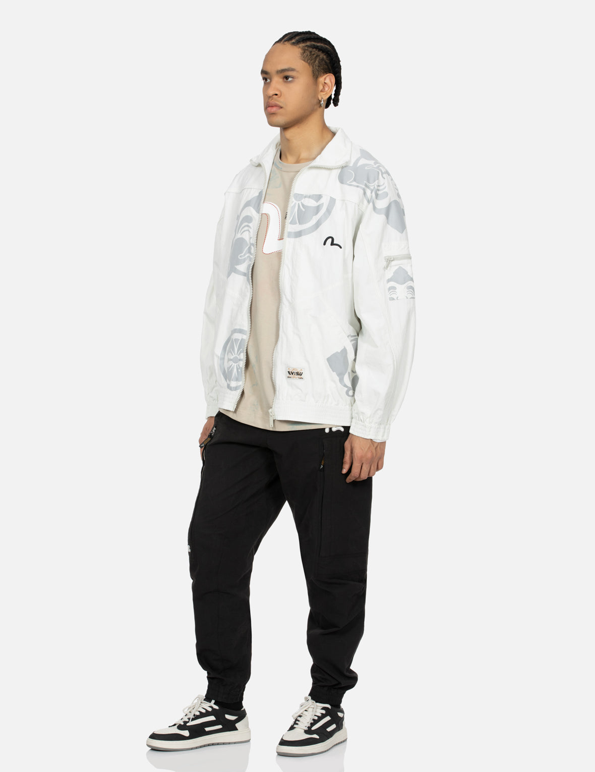 Multi Godhead and Kamon Reflective Print Loose Fit Windbreaker