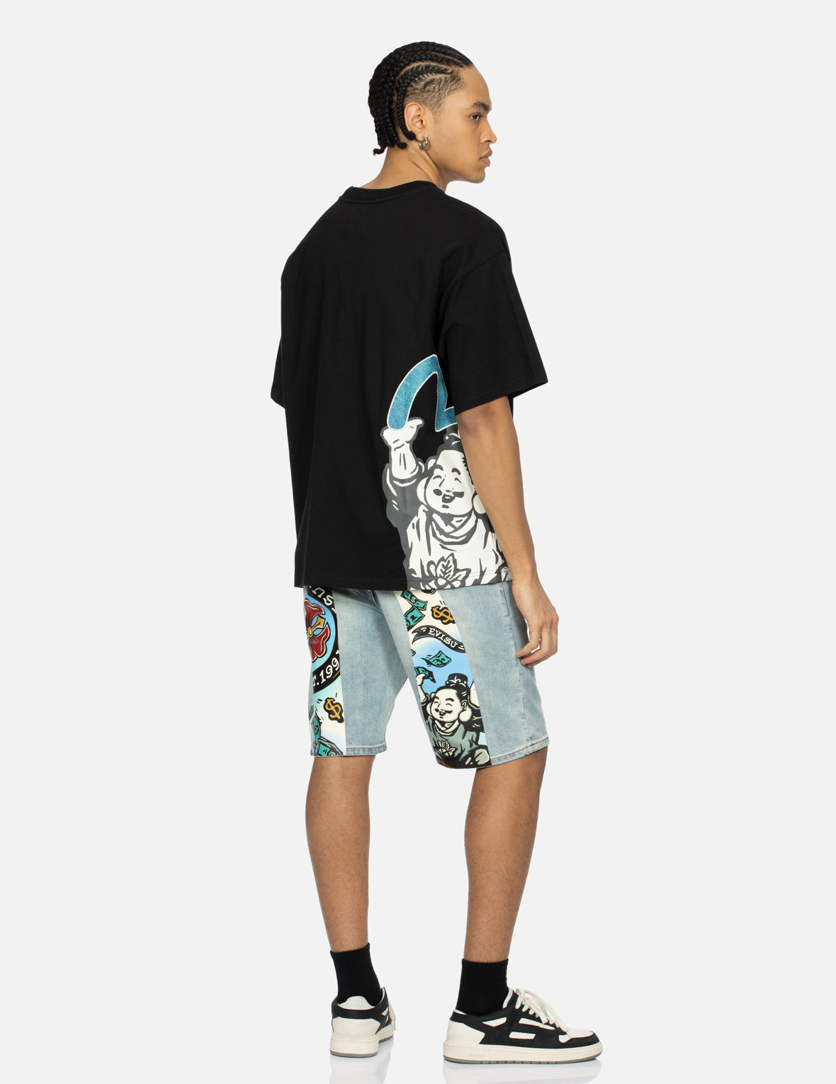 Godhead Print and Seagull Embroidery Loose Fit T-shirt