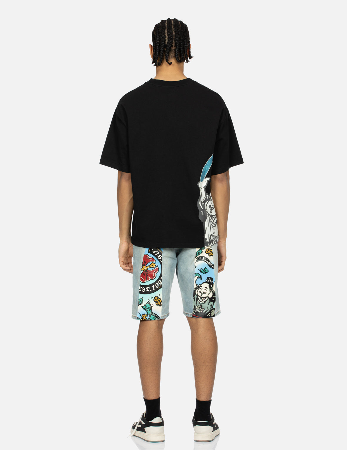 Godhead Print and Seagull Embroidery Loose Fit T-shirt
