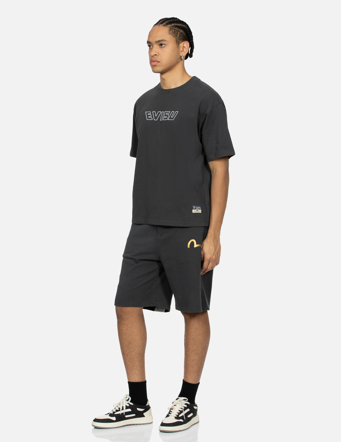 Logo Embroidery and "Soaring Seagull and Dancing Carp" Print Relax Fit T-shirt