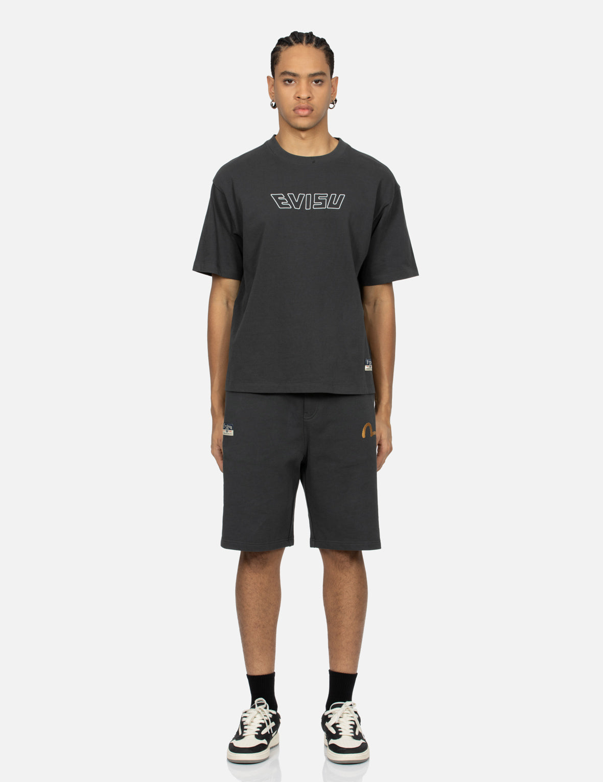 Logo Embroidery and "Soaring Seagull and Dancing Carp" Print Relax Fit T-shirt