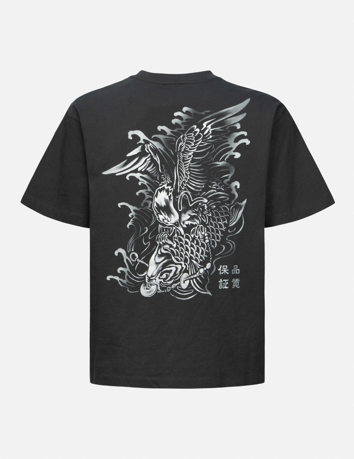 Logo Embroidery and "Soaring Seagull and Dancing Carp" Print Relax Fit T-shirt