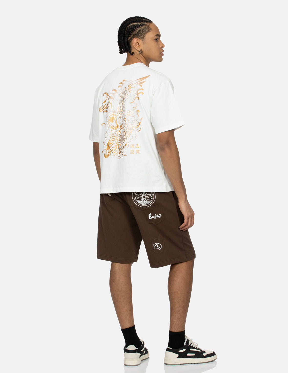 Logo Embroidery and "Soaring Seagull and Dancing Carp" Print Relax Fit T-shirt
