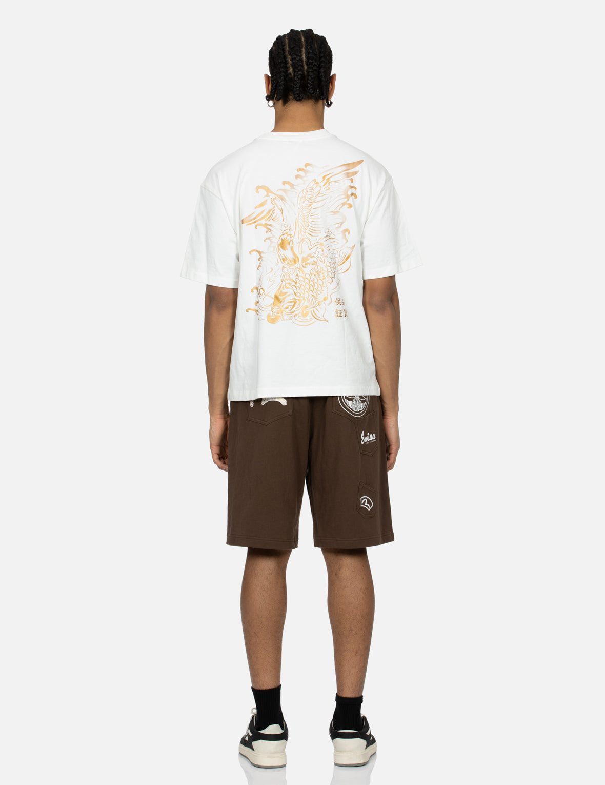 Logo Embroidery and "Soaring Seagull and Dancing Carp" Print Relax Fit T-shirt