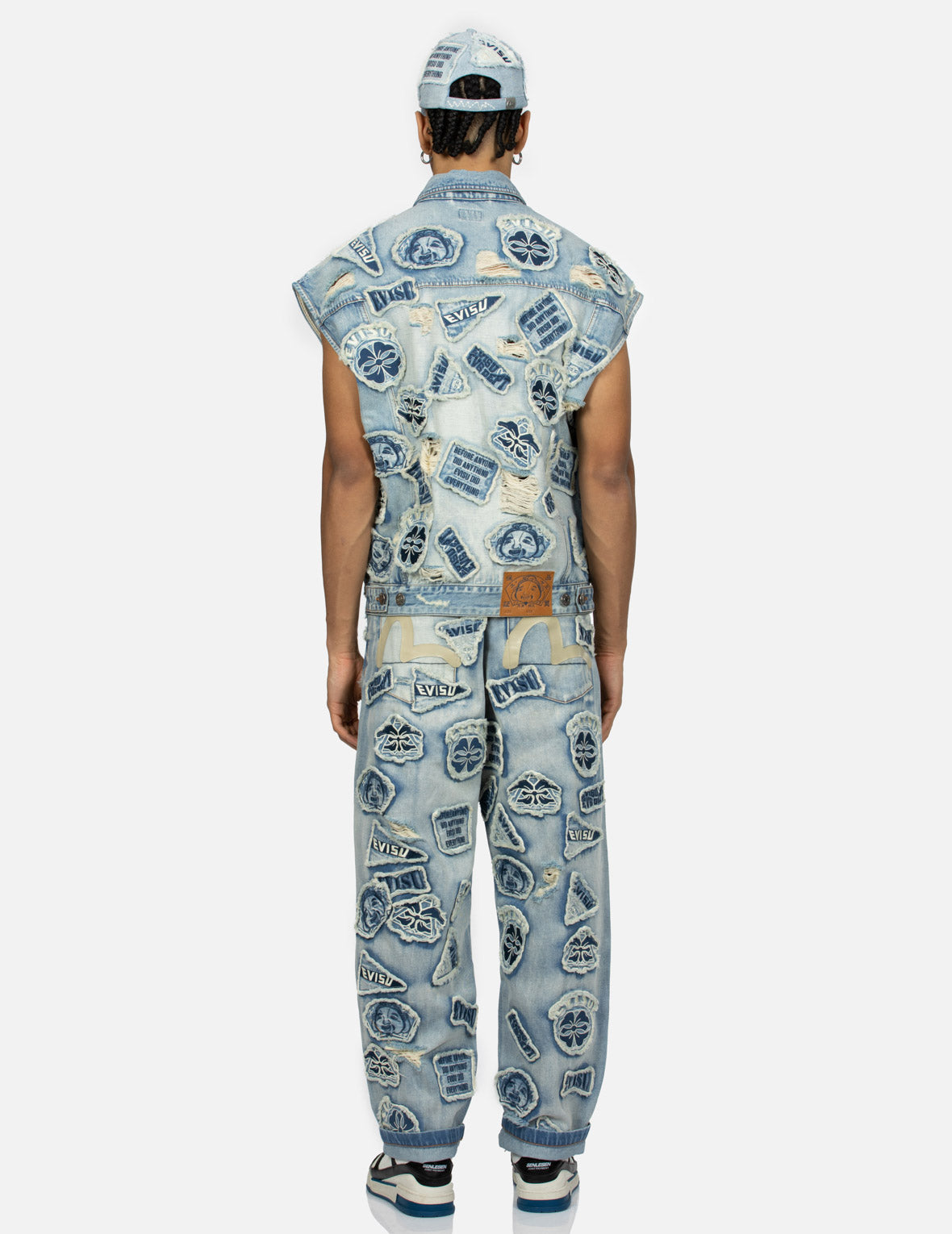 MultipleBadgesDeconstructed Loose Fit Denim Vest