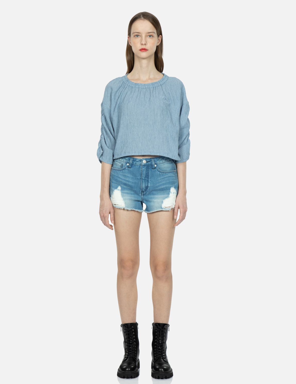 Seagull Badge Embroidery Drop-Shoulder Blouse