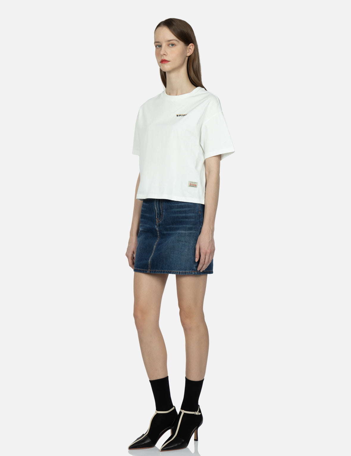 Tsubaki-pattern Seagull Embroidery Denim Skirt