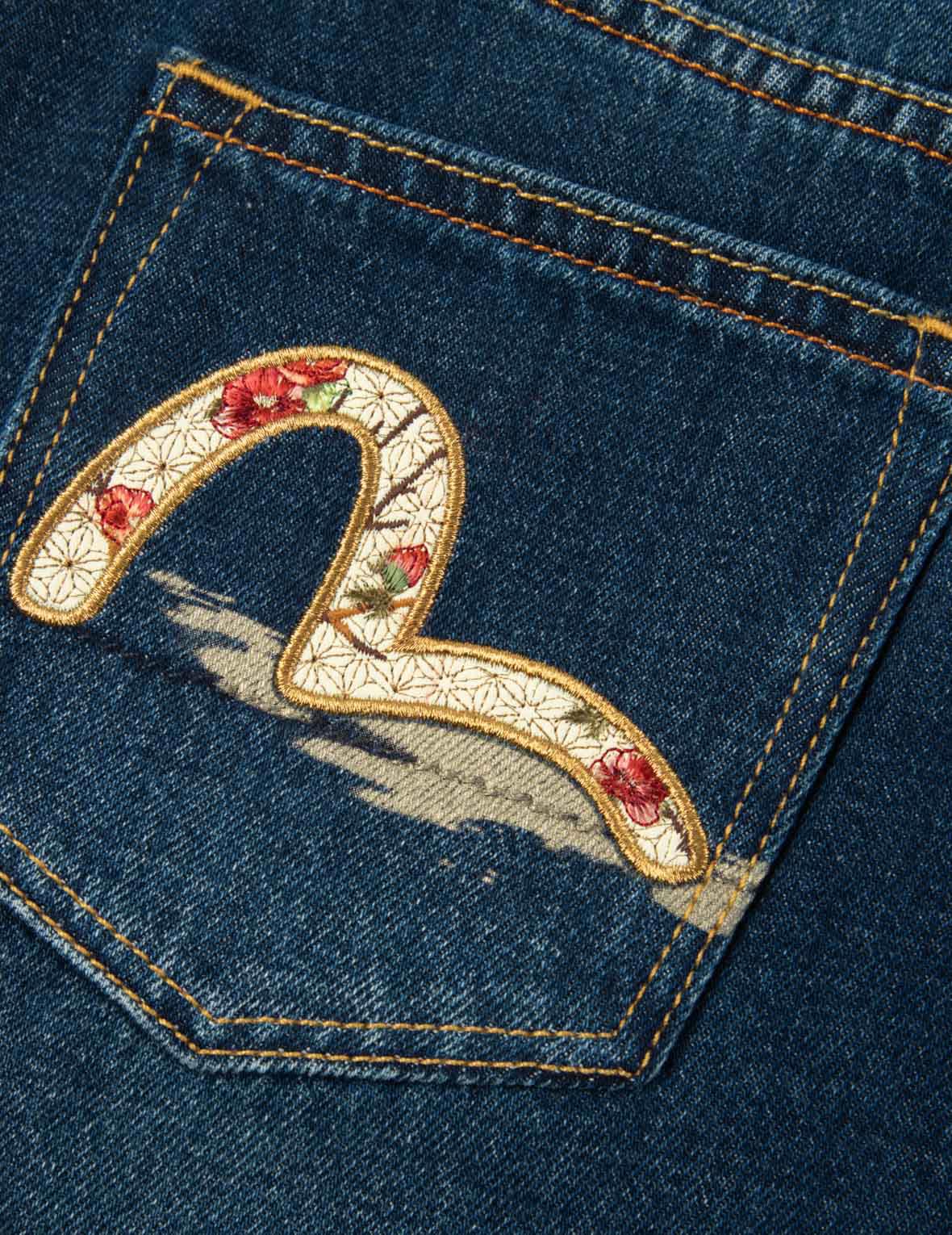 Tsubaki-pattern Seagull Embroidery Denim Skirt