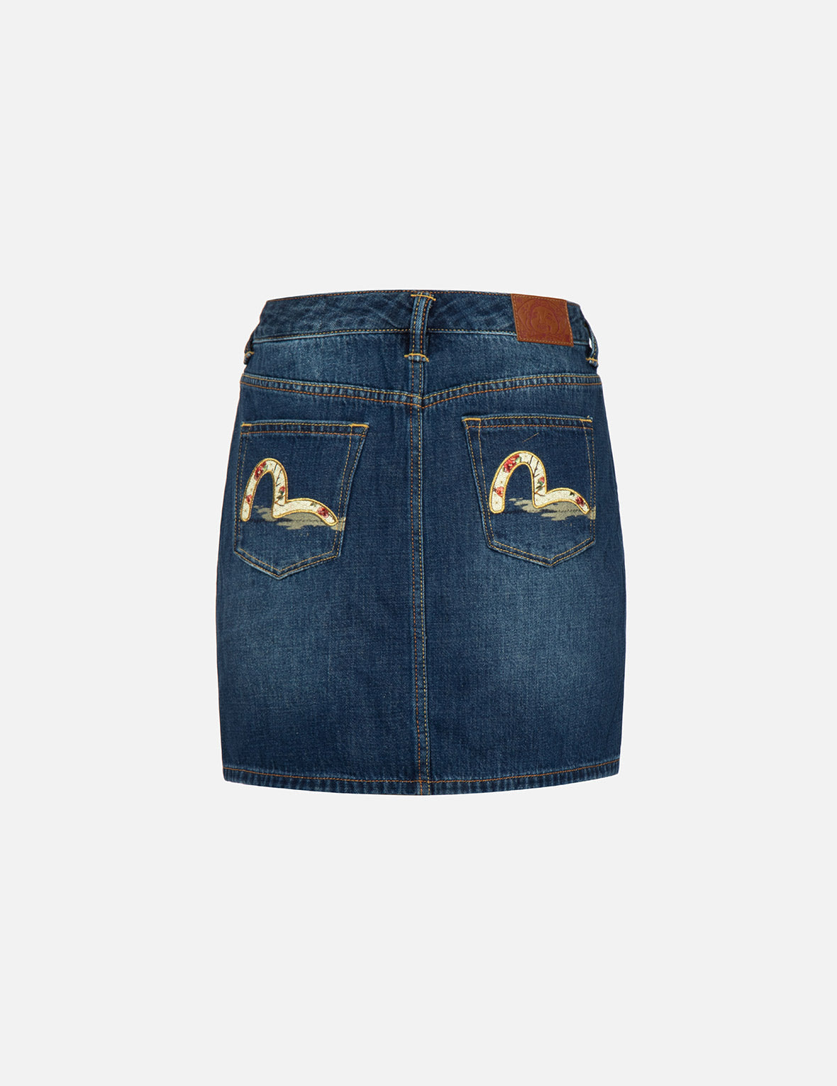 Tsubaki-pattern Seagull Embroidery Denim Skirt