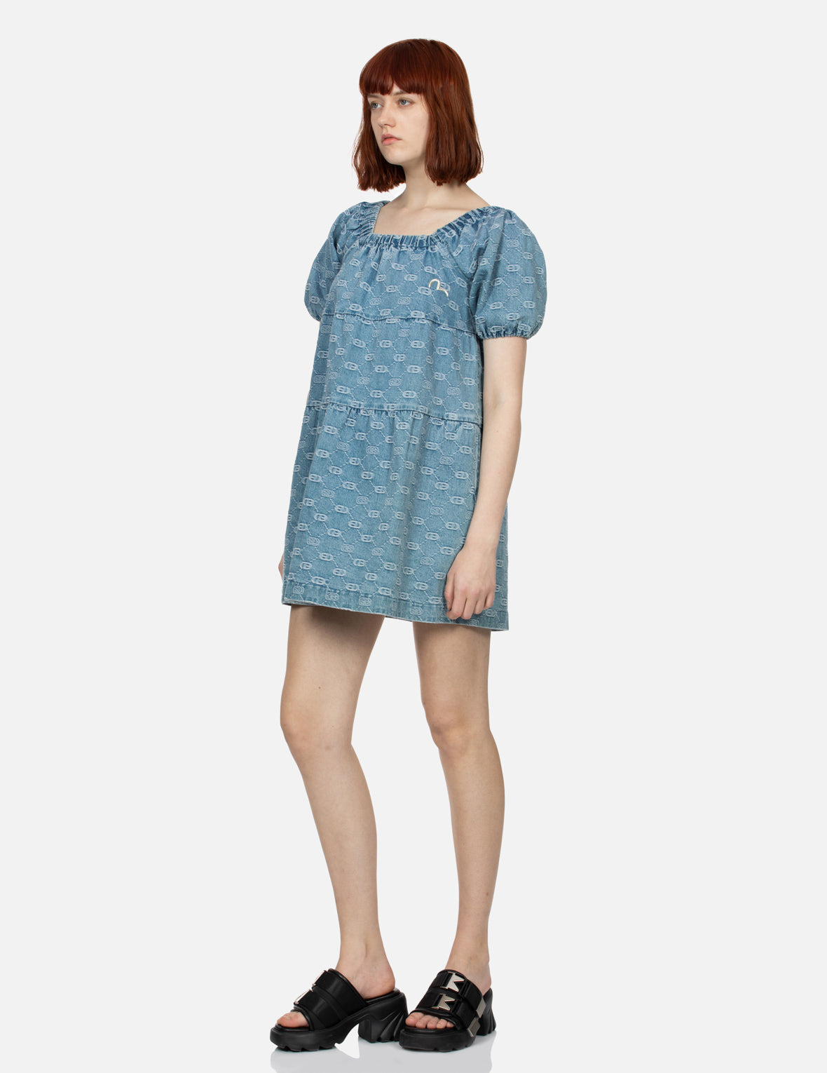 Allover Logo Jacquard Fashion Fit Denim Dress