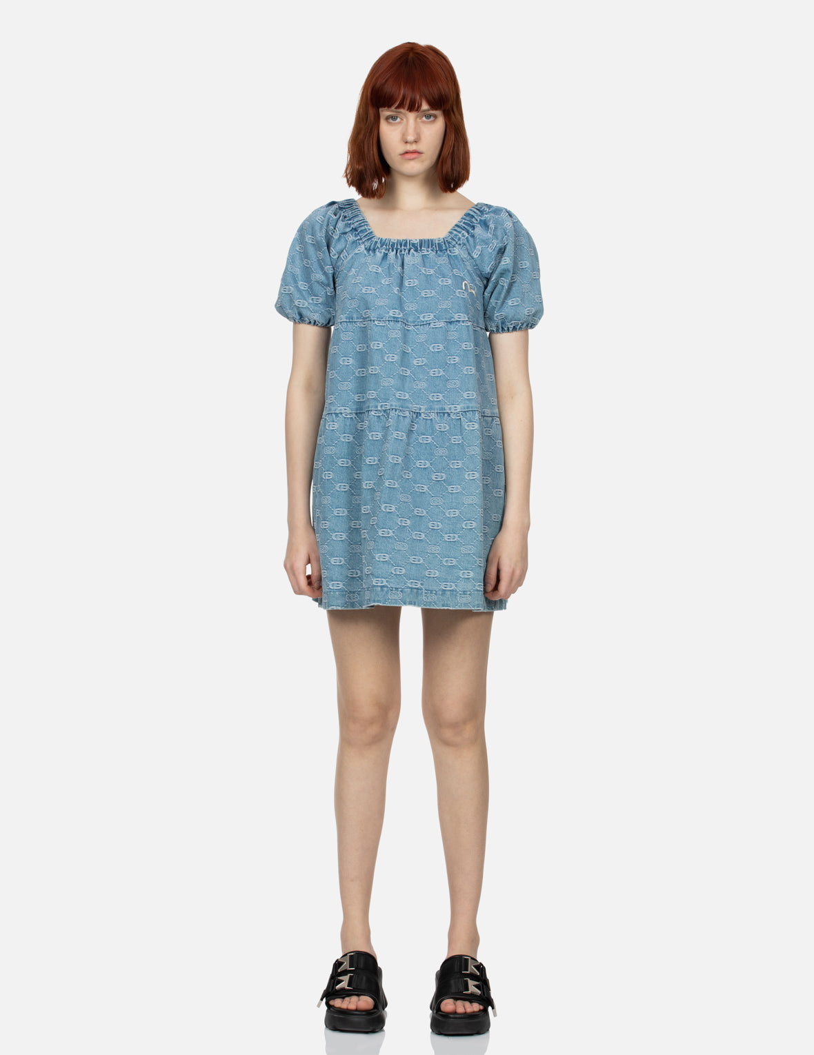 Allover Logo Jacquard Fashion Fit Denim Dress