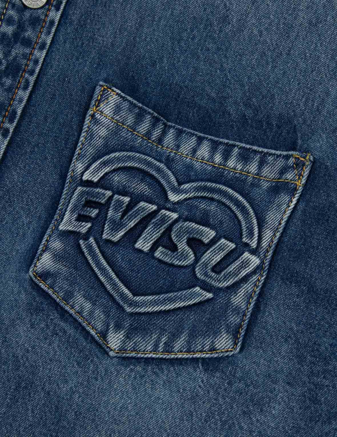Logo Embossed Pocket and Multi-Print Boyfriend Denim Shirt