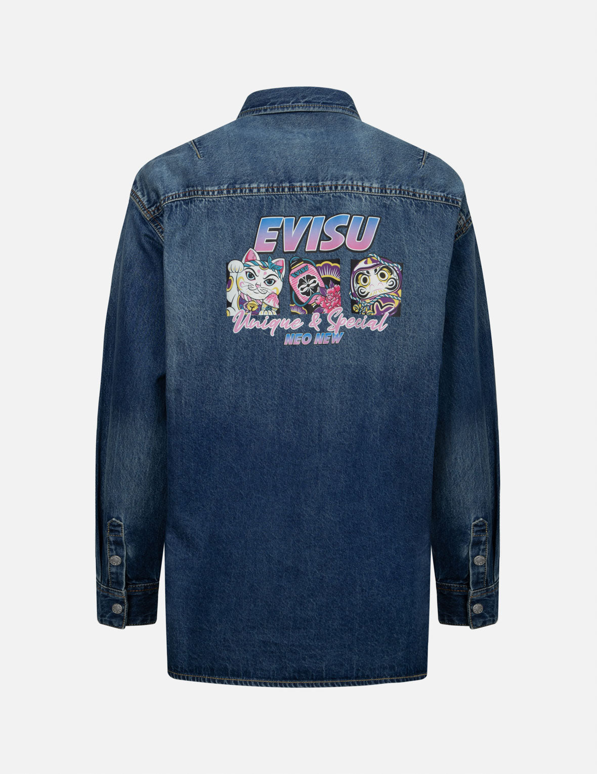 Logo Embossed Pocket and Multi-Print Boyfriend Denim Shirt