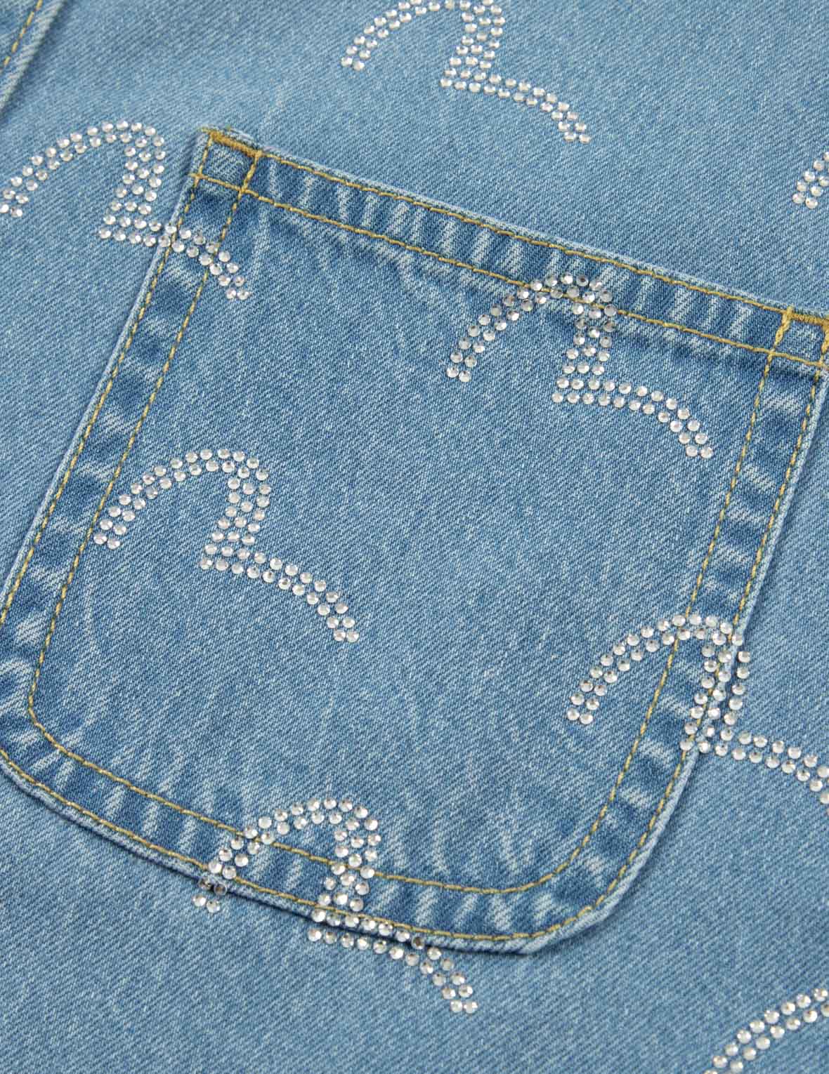 Rhinestone Seagull Allover Fashion Fit Denim Shirt