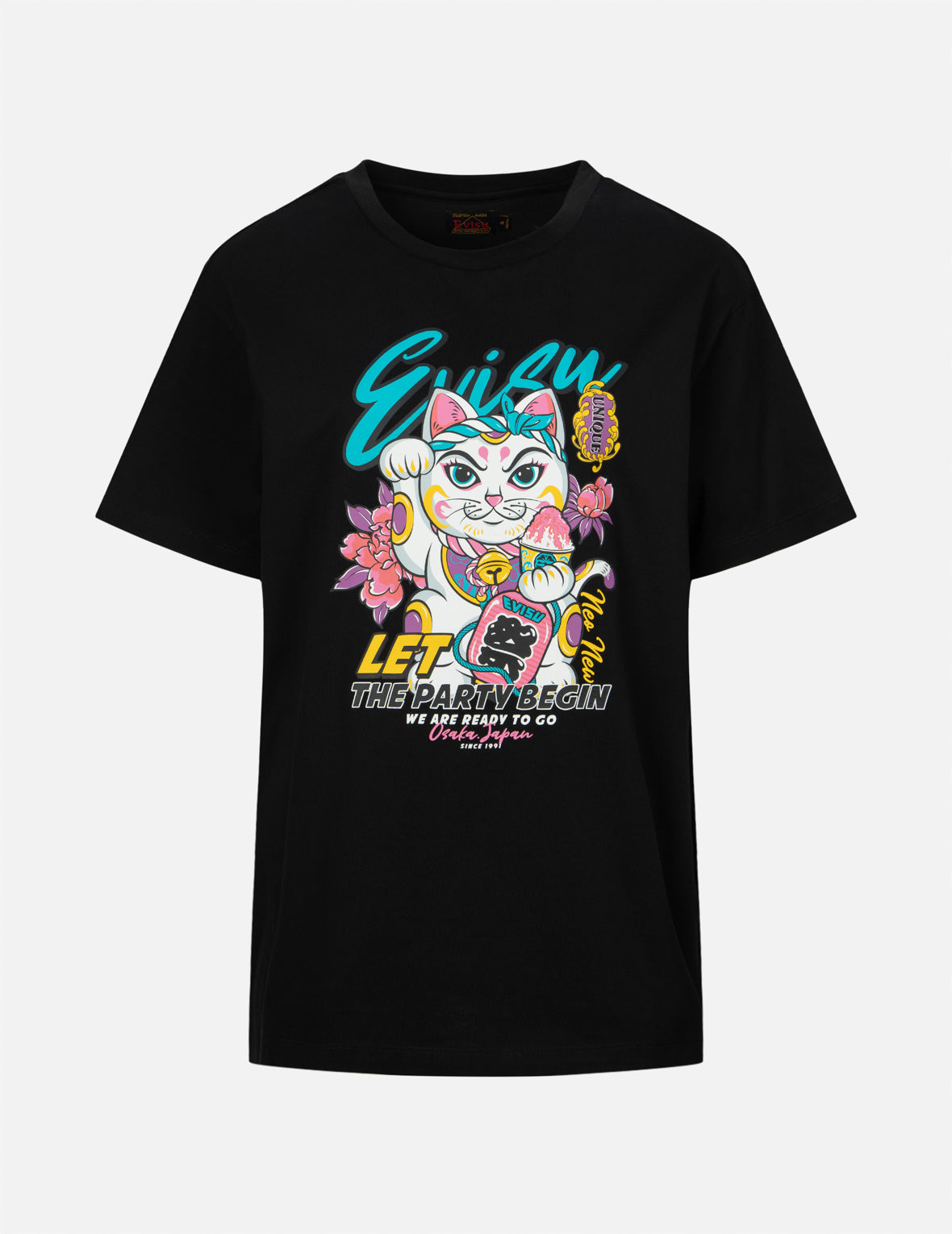 Fortune Cat and Floral Print Boyfriend T-shirt