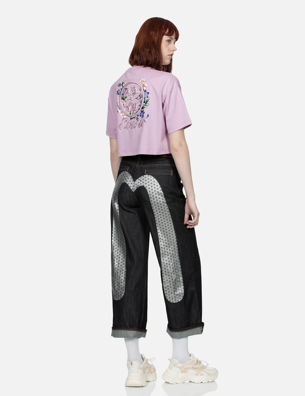 Kamon and Wisteria Print Cropped T-Shirt