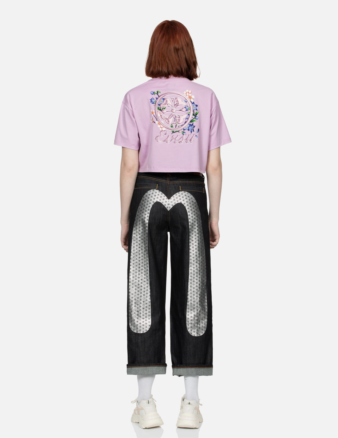 Kamon and Wisteria Print Cropped T-Shirt
