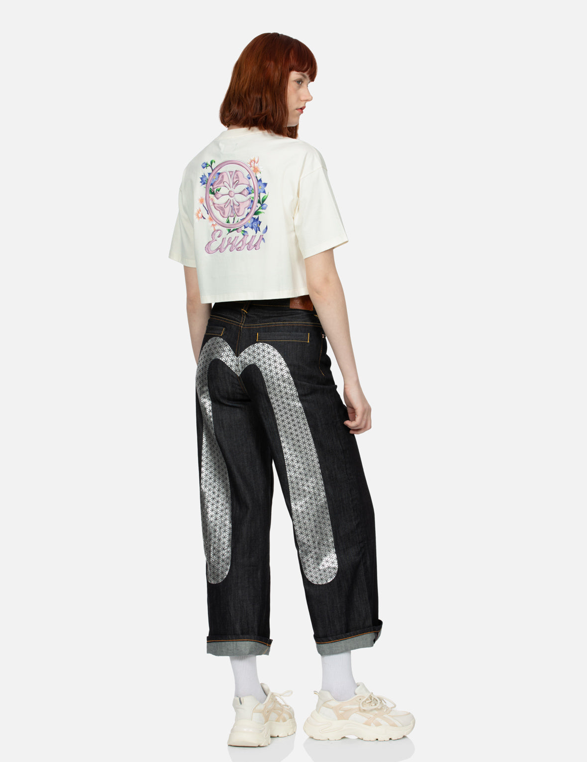 Kamon and Wisteria Print Cropped T-Shirt