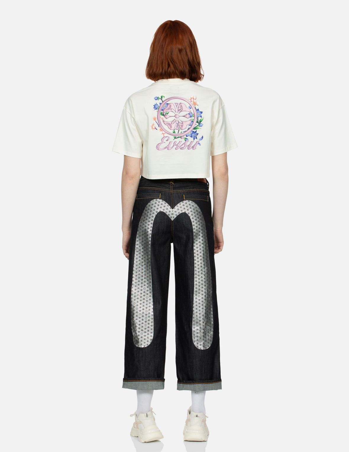 Kamon and Wisteria Print Cropped T-Shirt