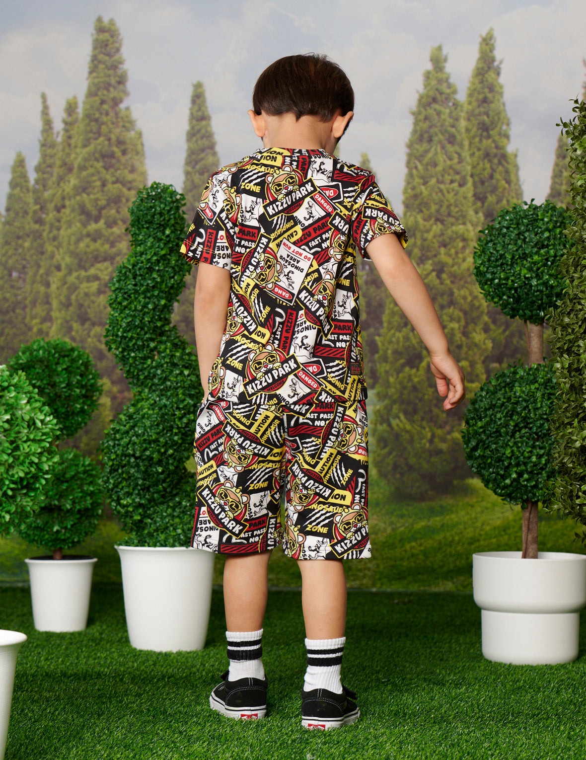 Allover Dinosaur Park Sign Print Regular Fit Sweatshorts