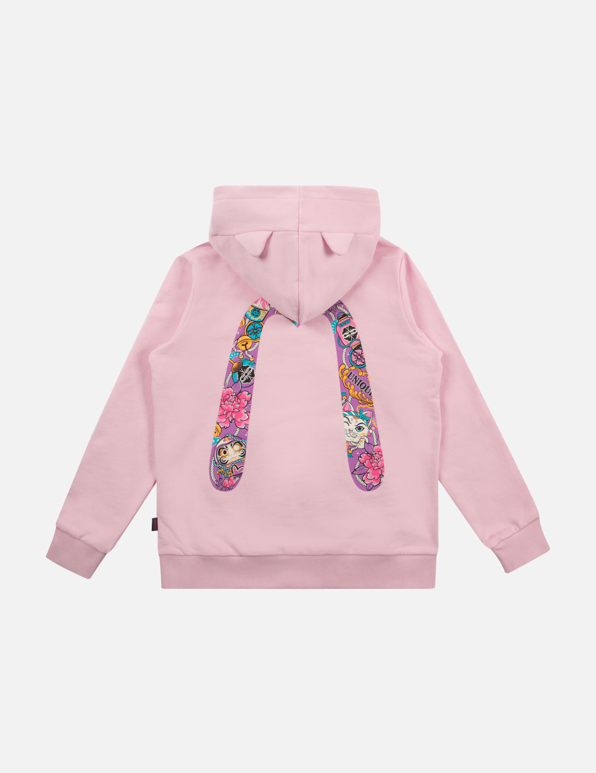 Fortune Cat and Daruma Daicock Print Regular Fit Zip-Up Hoodie
