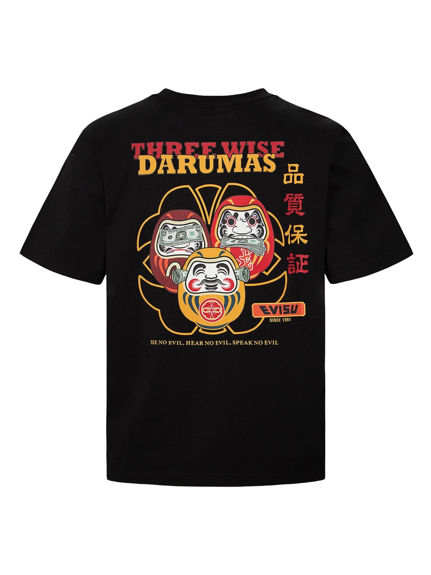 Three Wise Darumas Print T-shirt