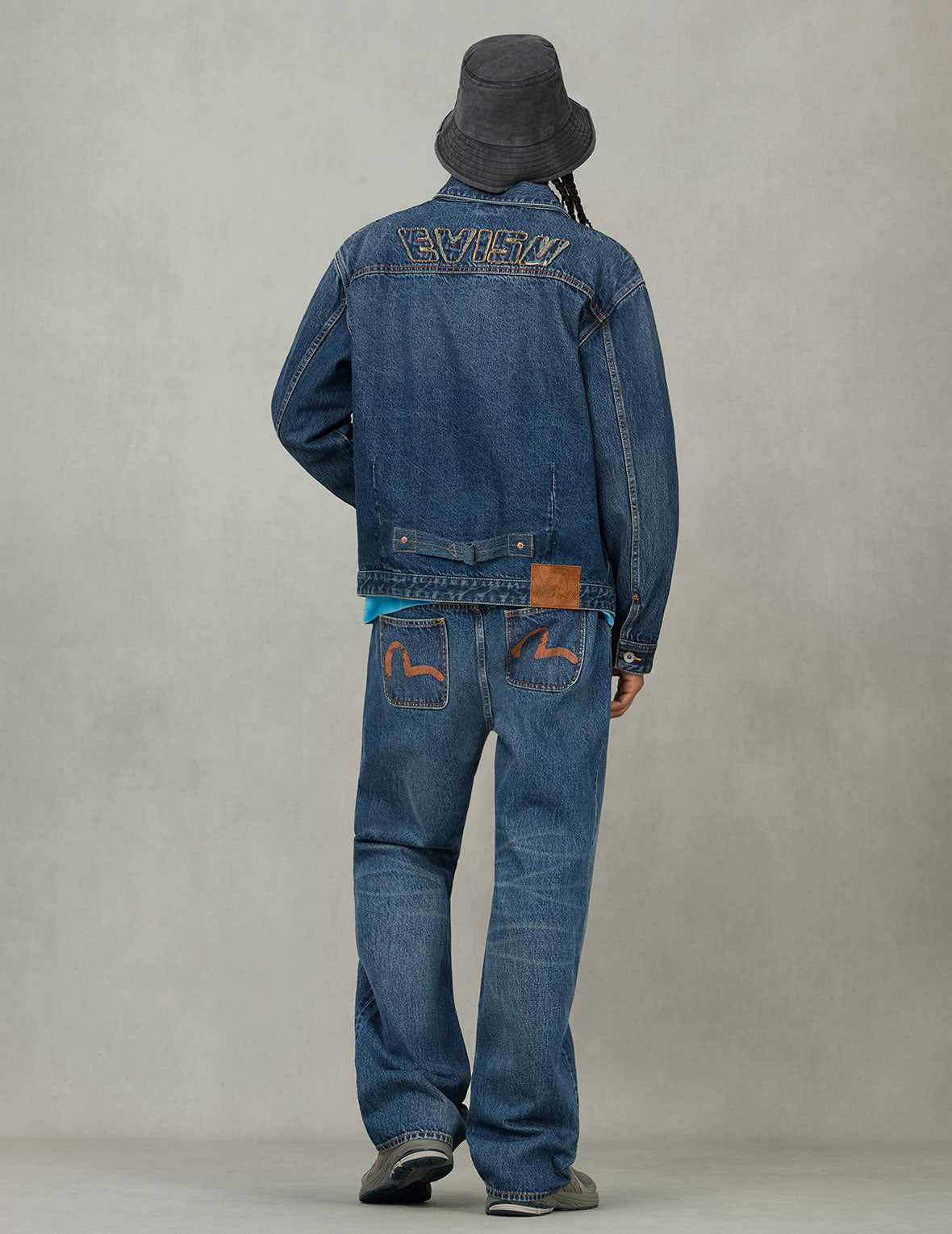 Distressed Seagull Print and Frayed Logo Patch Embroidery Relax Fit Denim Jacket