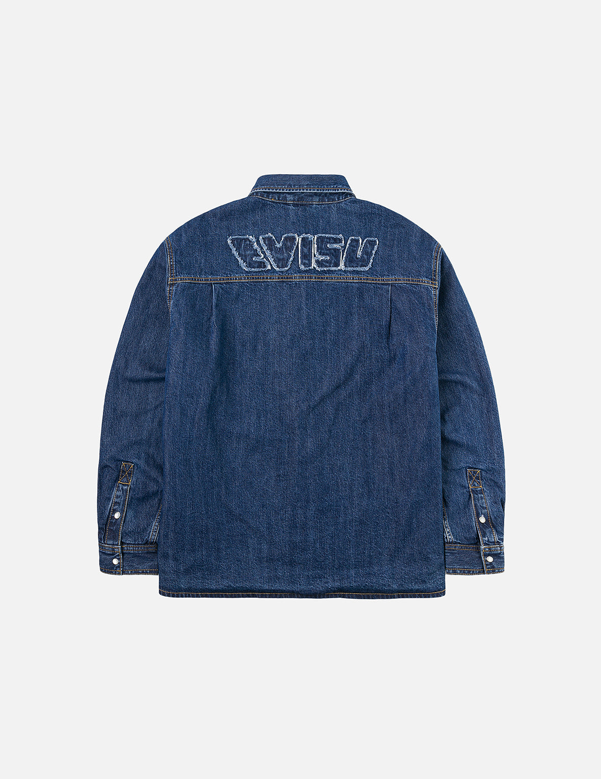 Distressed Logo Appliqué Embroidery Relax Fit Denim Shirt