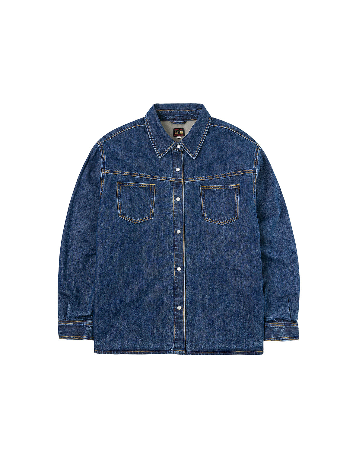 Distressed Logo Appliqué Embroidery Relax Fit Denim Shirt