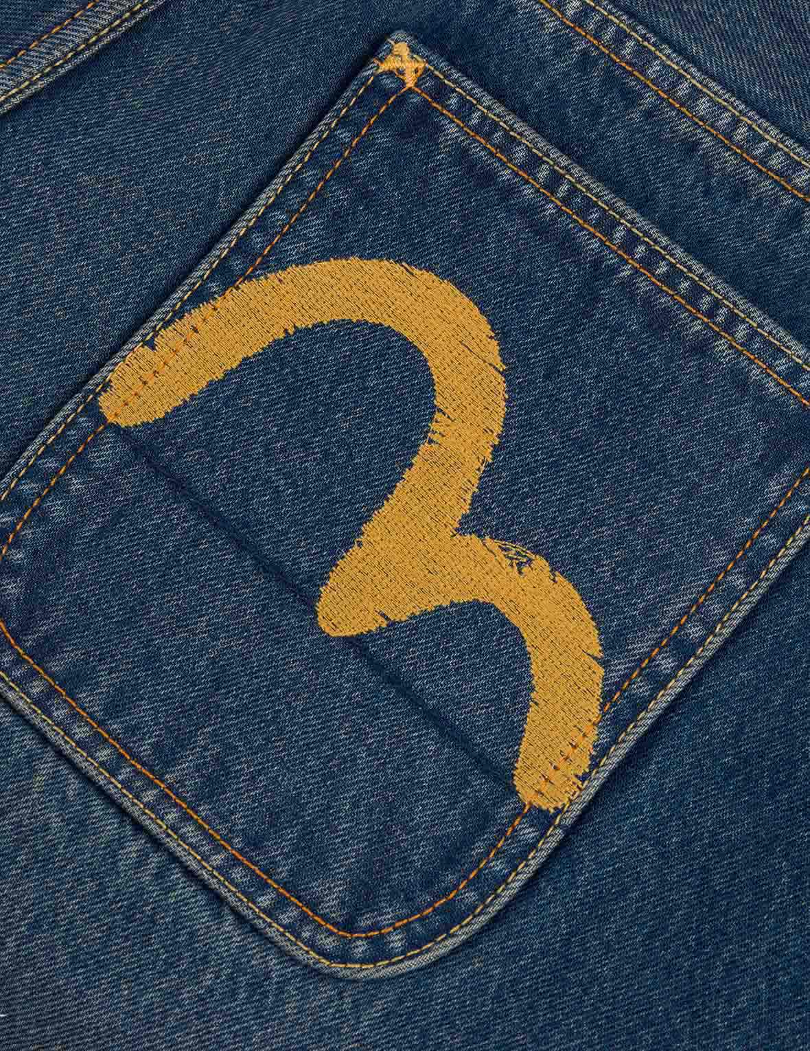 Seagull Embroidery Regular Fit Washed Denim Shorts