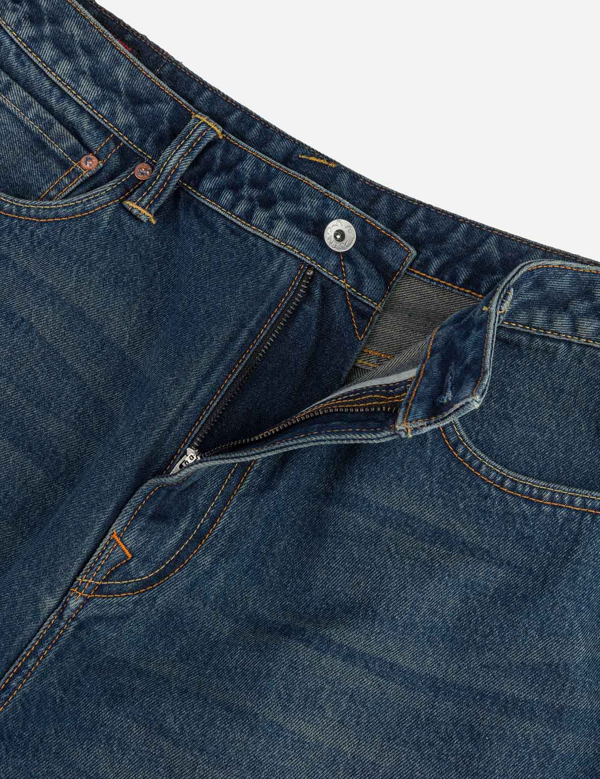 Seagull Embroidery Regular Fit Washed Denim Shorts