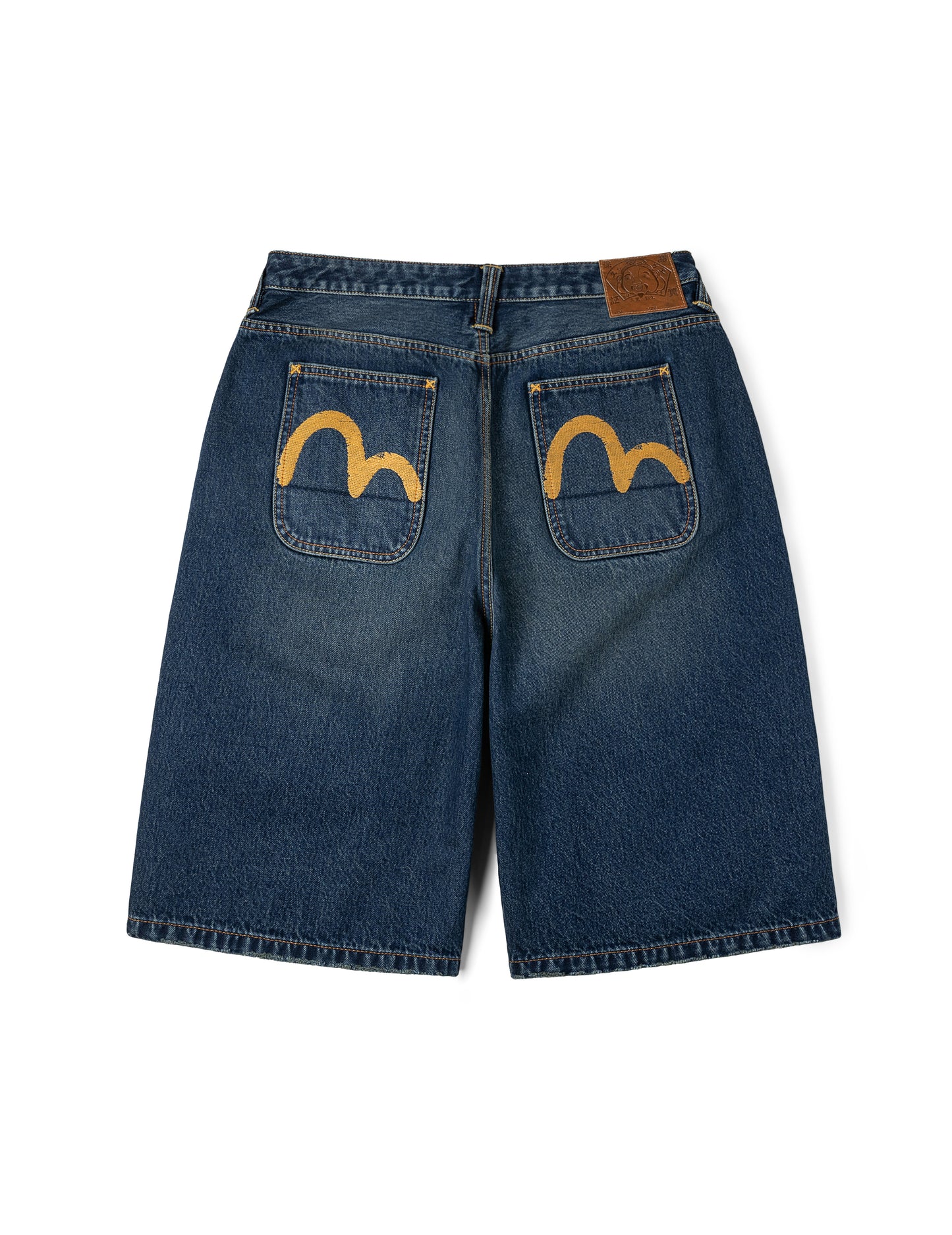 Seagull Embroidery Regular Fit Washed Denim Shorts