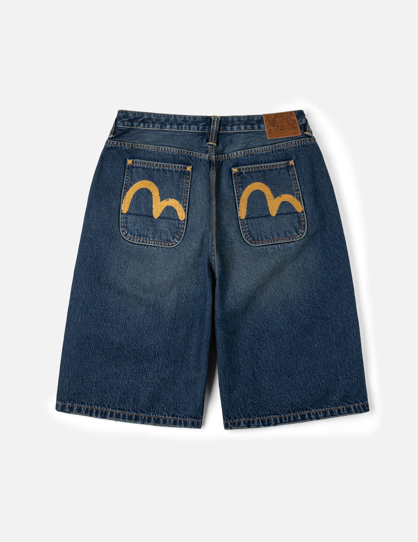 Seagull Embroidery Regular Fit Washed Denim Shorts