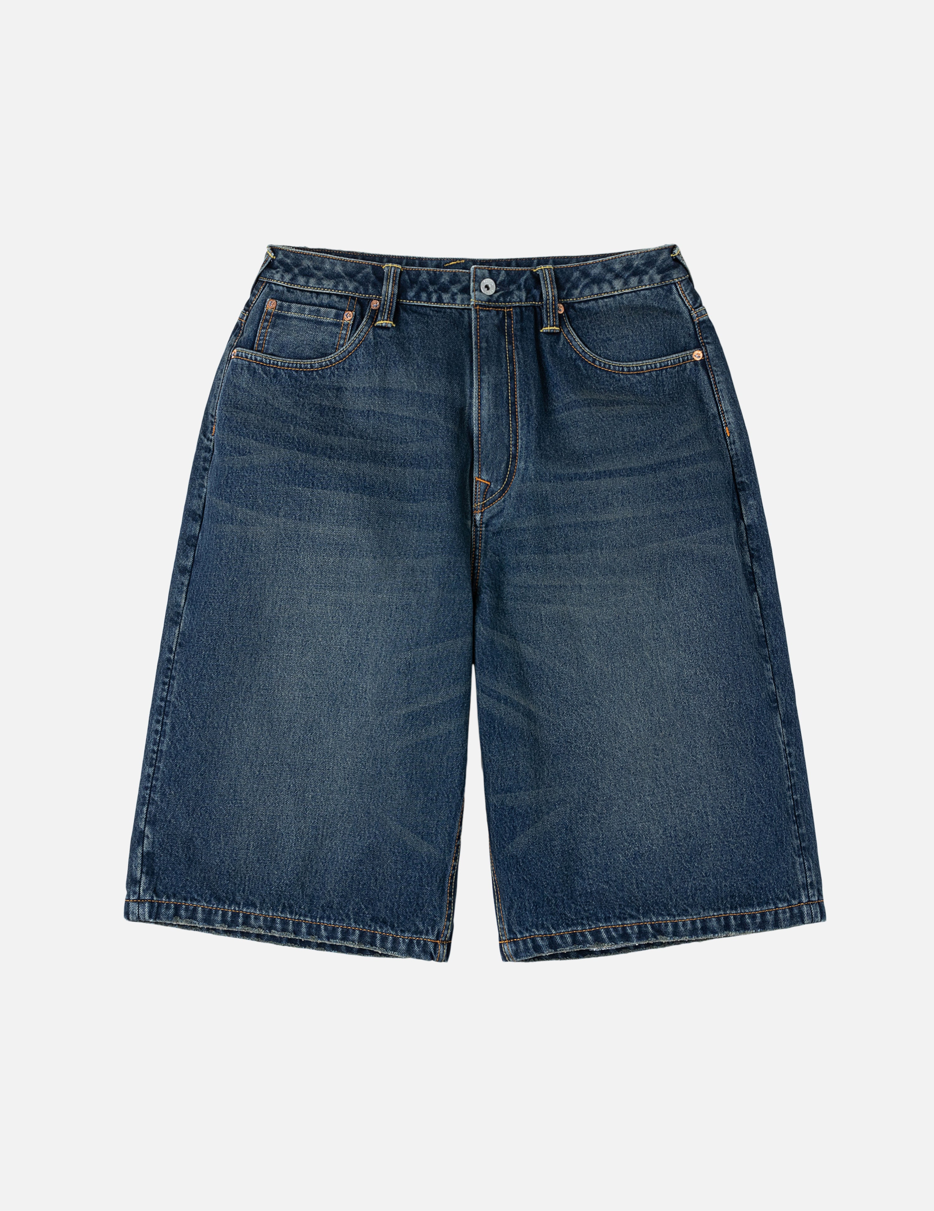 Seagull Embroidery Regular Fit Washed Denim Shorts