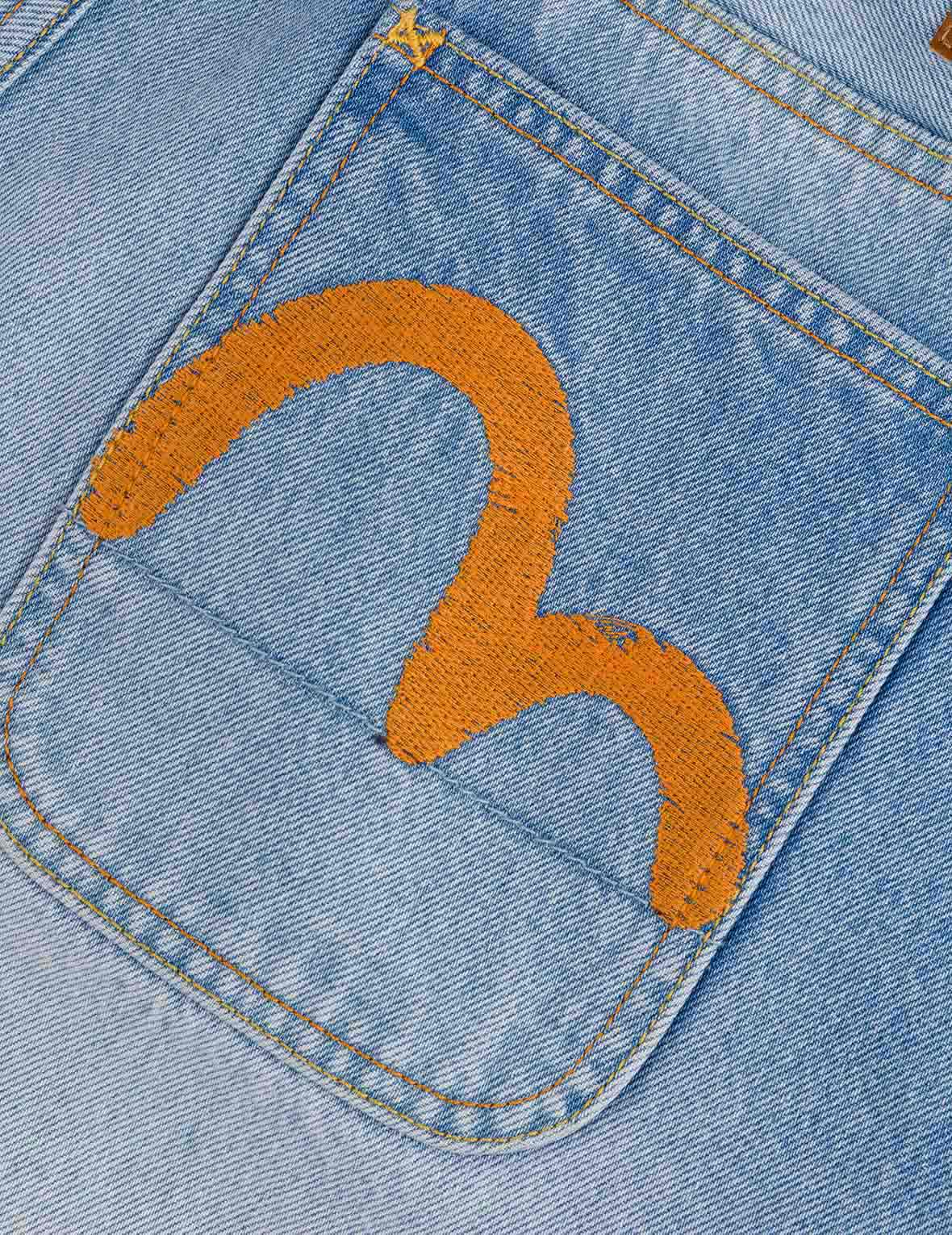 Seagull Embroidery Regular Fit Washed Denim Shorts
