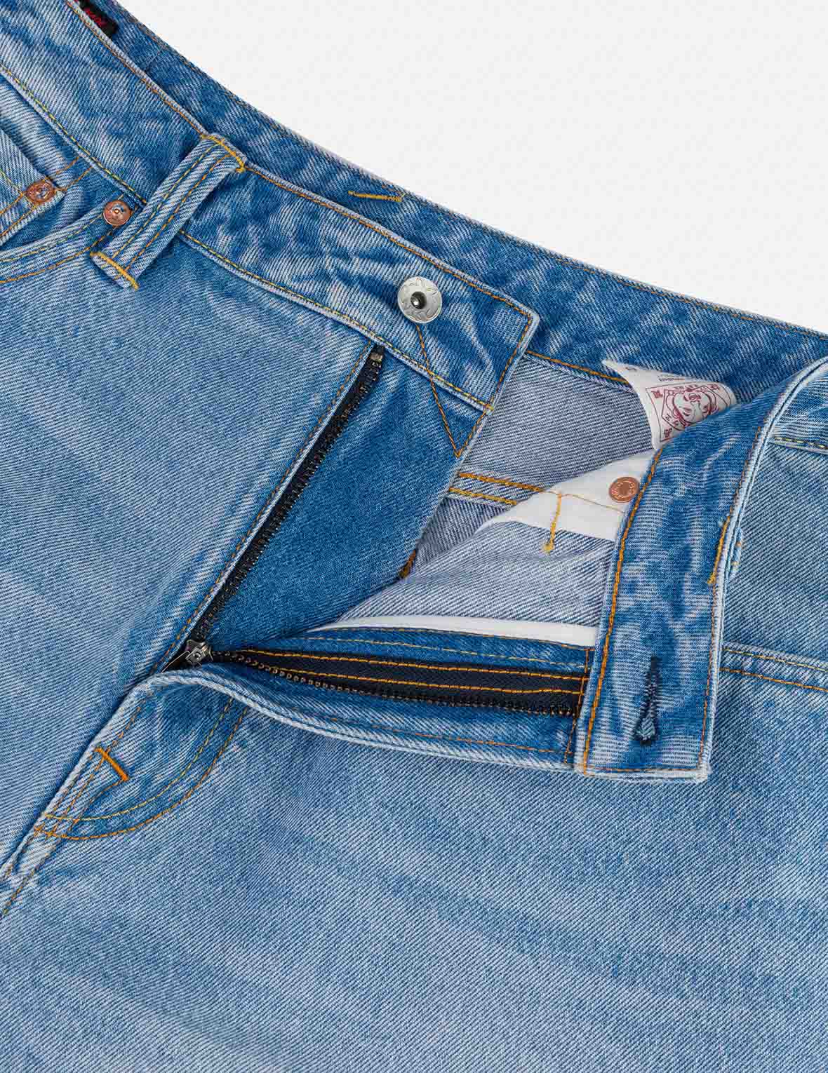 Seagull Embroidery Regular Fit Washed Denim Shorts