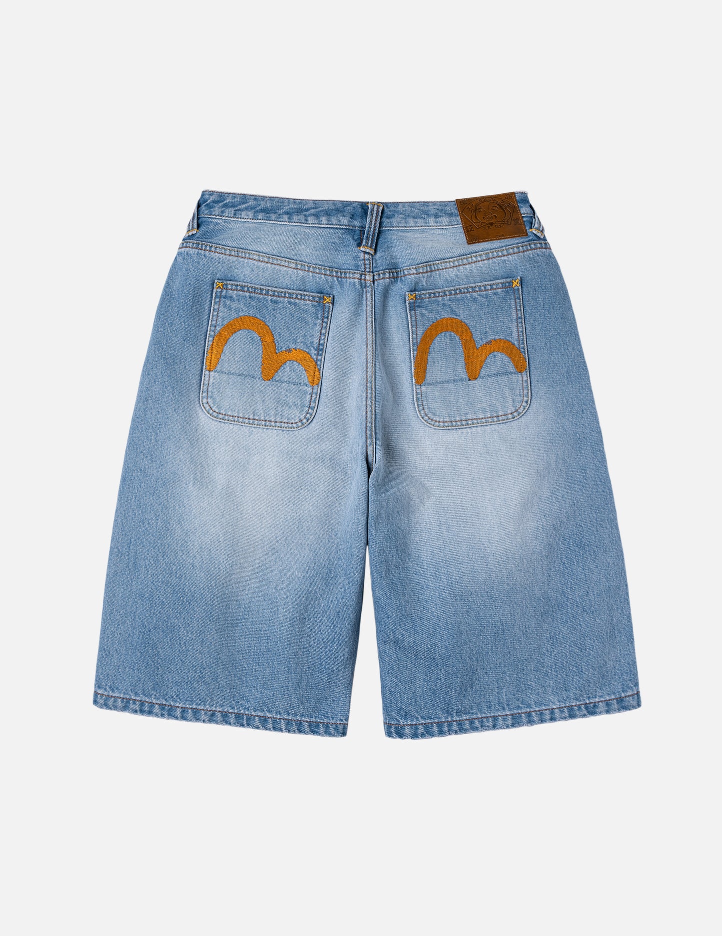 Seagull Embroidery Regular Fit Washed Denim Shorts