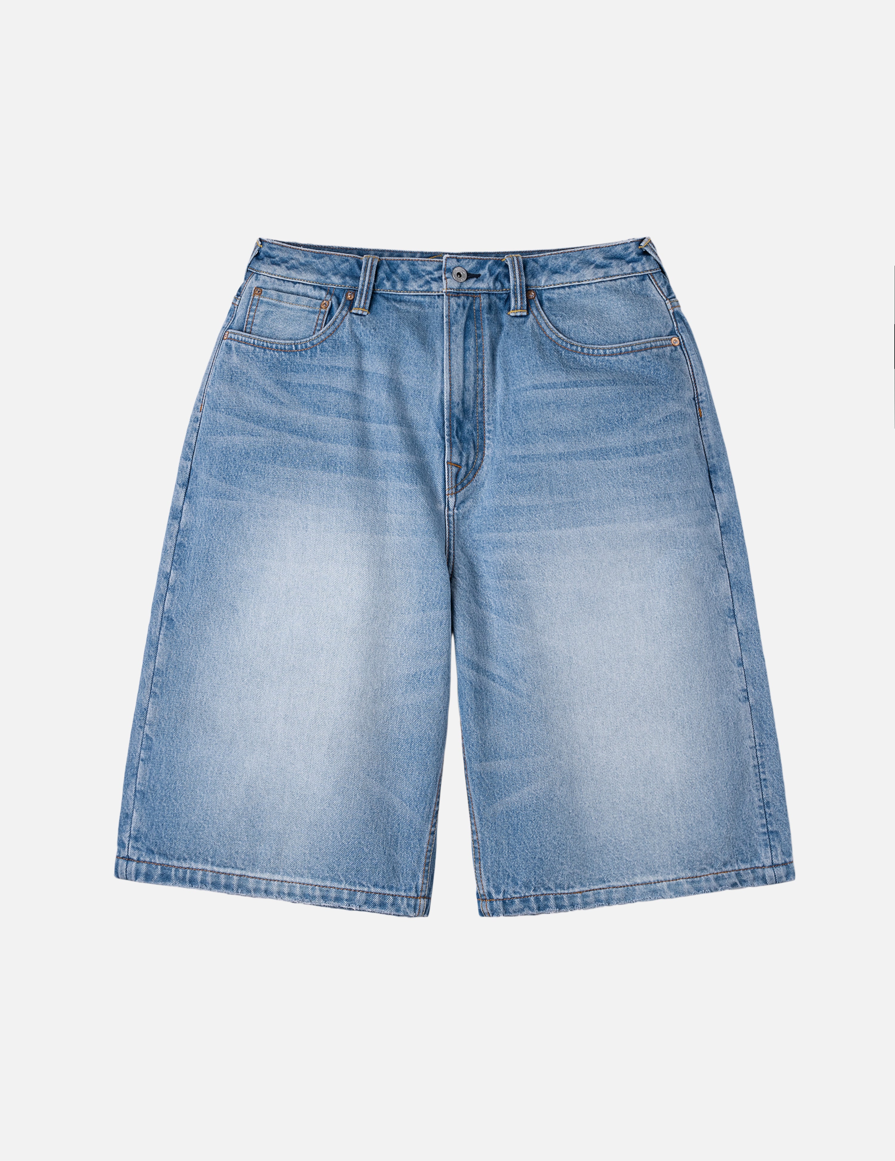 Seagull Embroidery Regular Fit Washed Denim Shorts