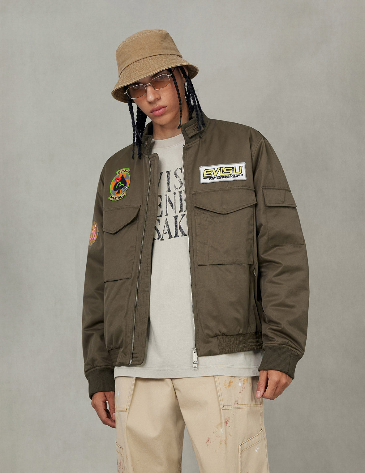 Multi Logo Badges Embroidery Regular Fit Padded Bomber Jacket