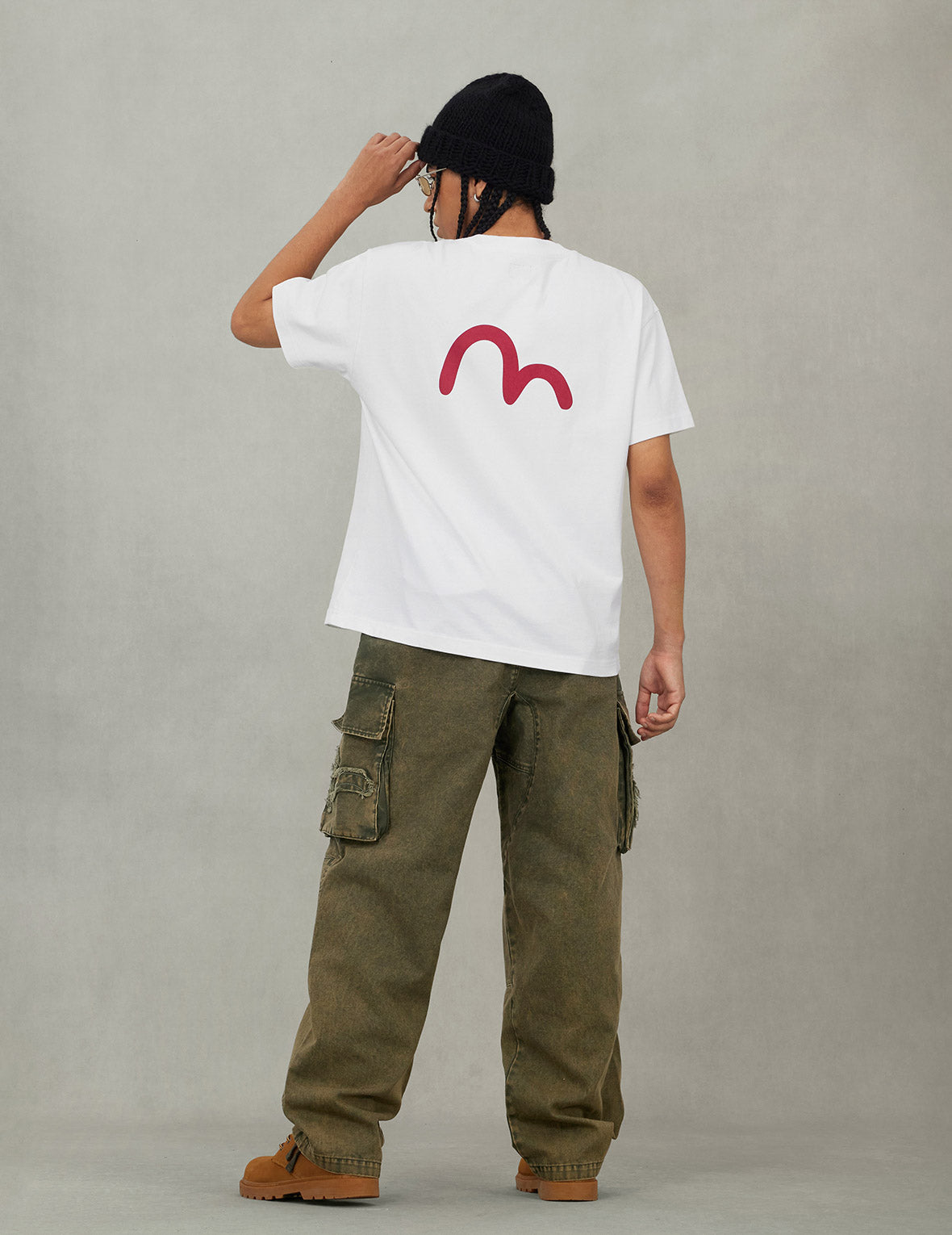 Distressed Seagull Appliqué Embroidery and Multi-Pocket Loose Fit Cargo Pants