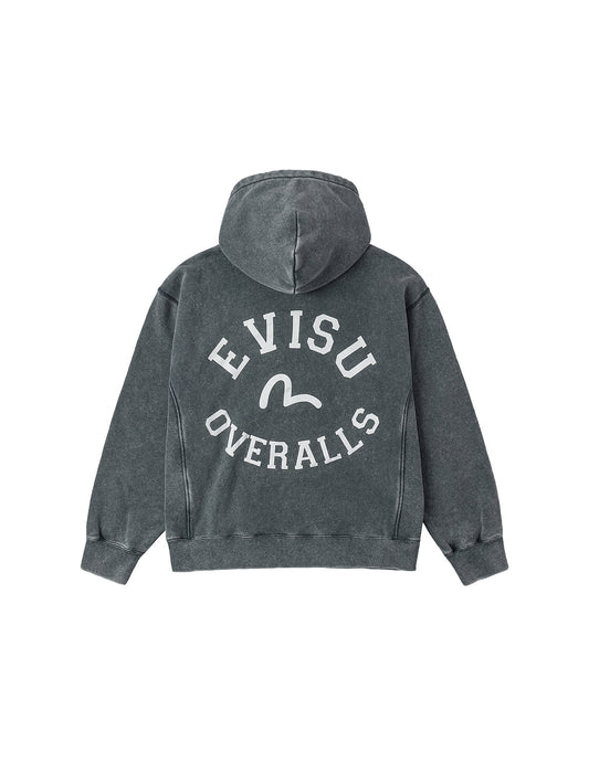 Washed Seagull and Logo Print Relax Fit Hoodie