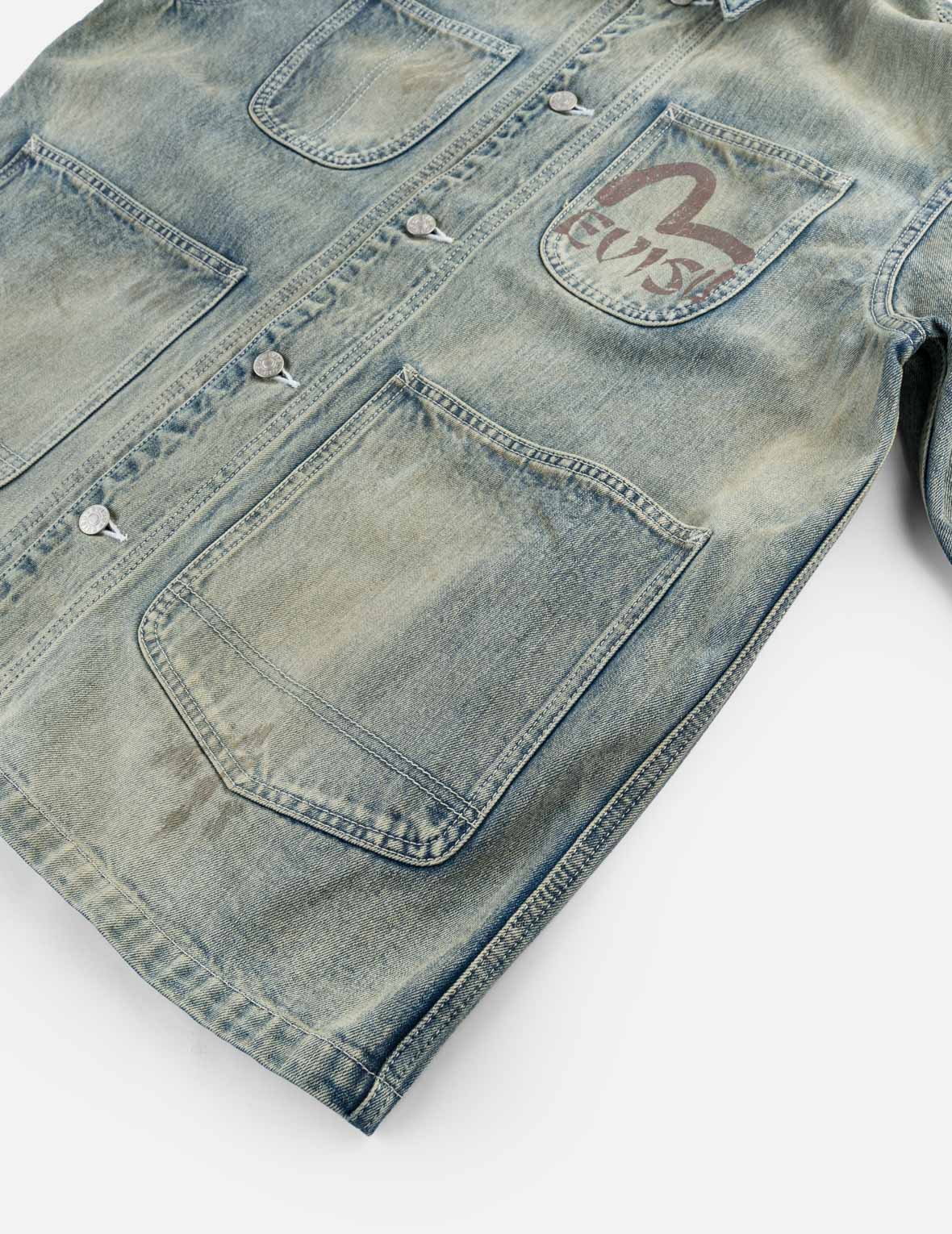 Heart Cowgirl Print Vintage Washed Denim Chore Jacket