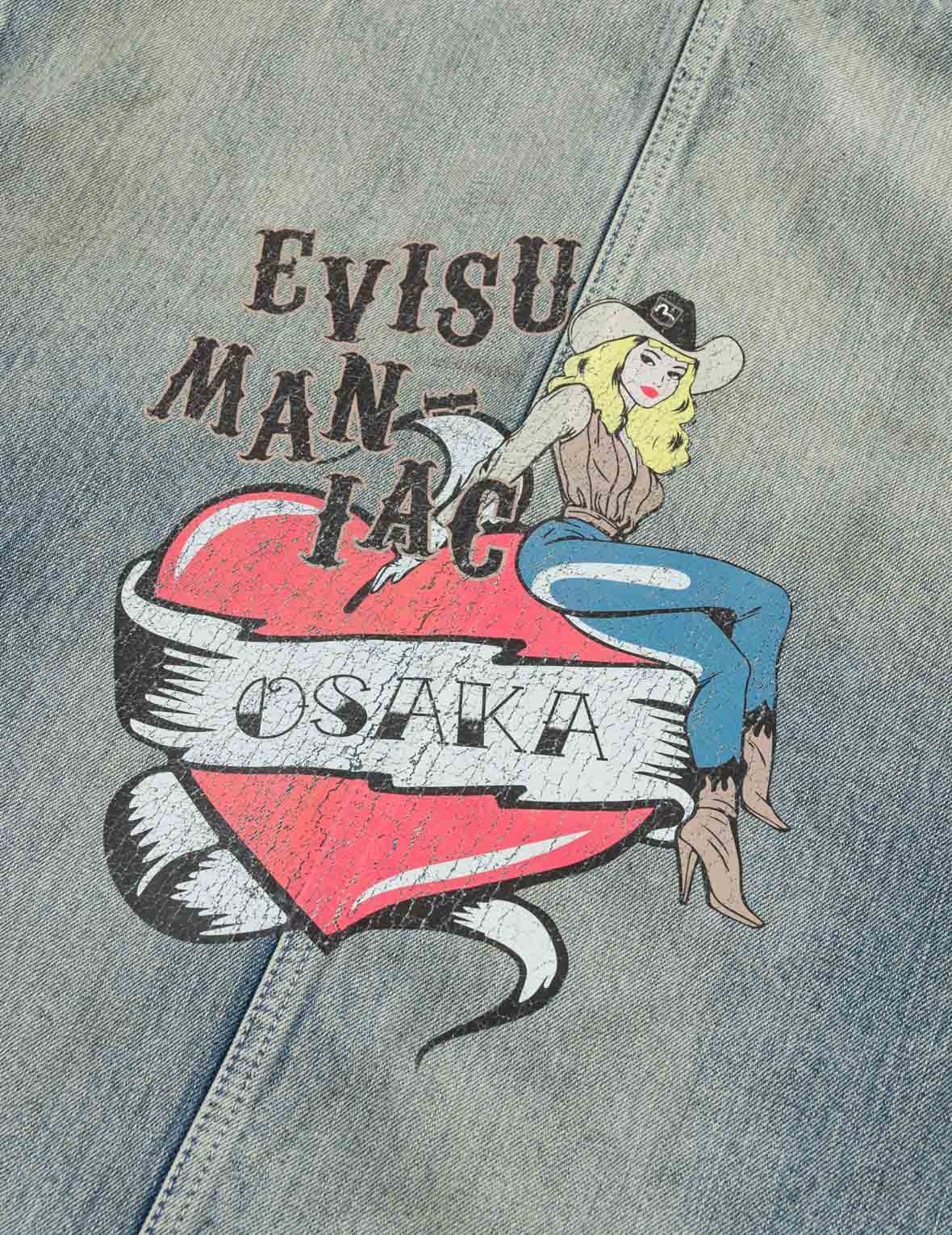 Heart Cowgirl Print Vintage Washed Denim Chore Jacket