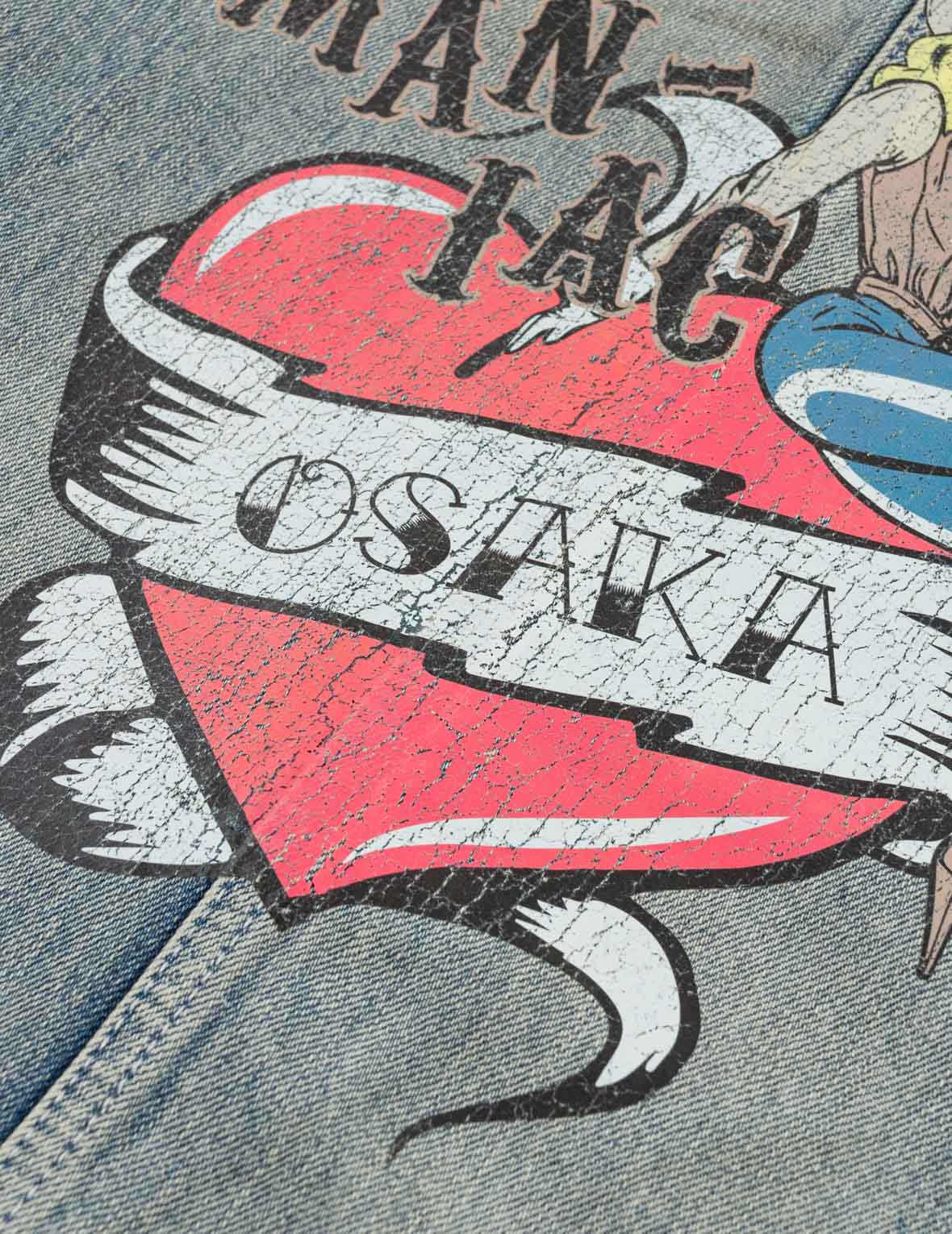Heart Cowgirl Print Vintage Washed Denim Chore Jacket