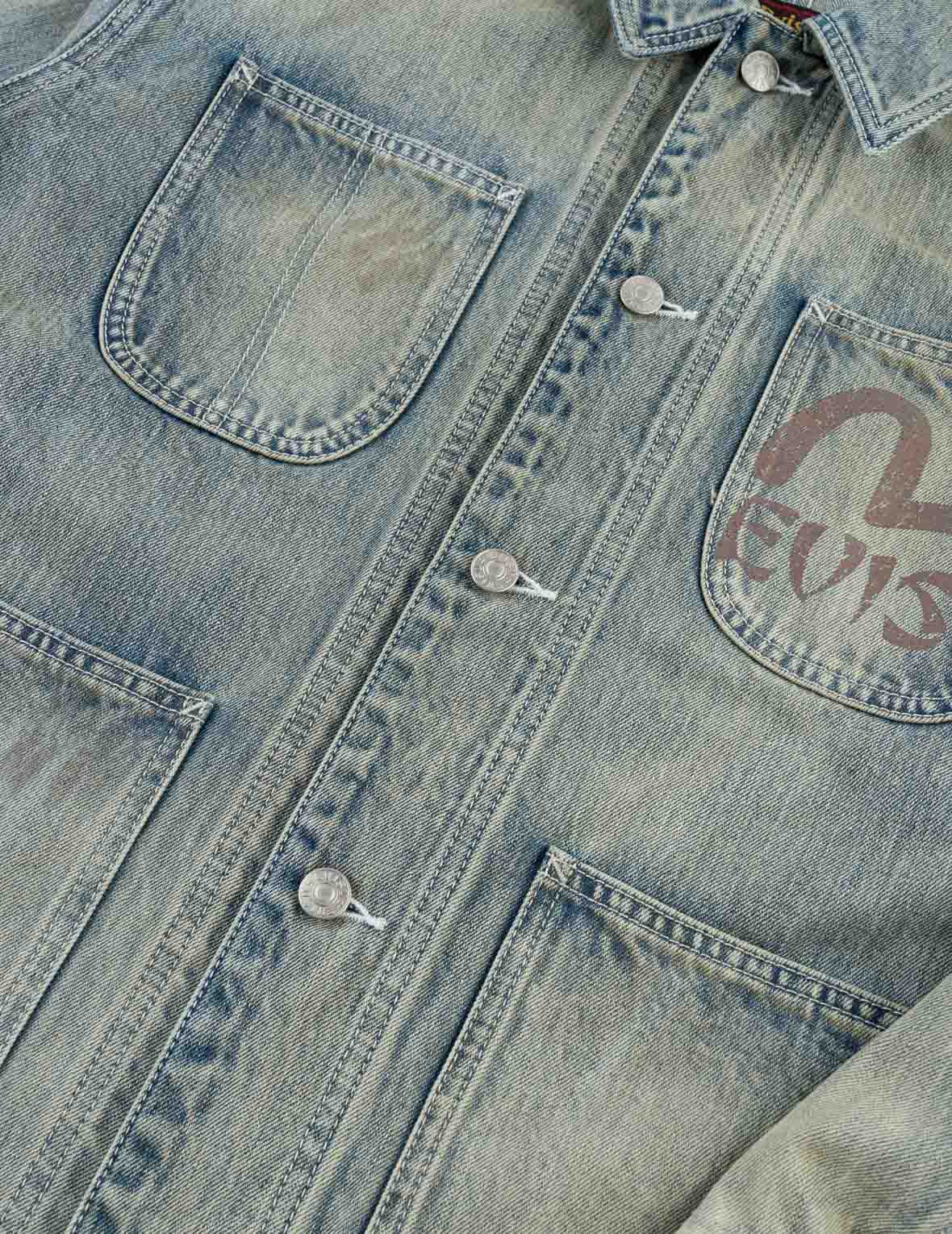 Heart Cowgirl Print Vintage Washed Denim Chore Jacket