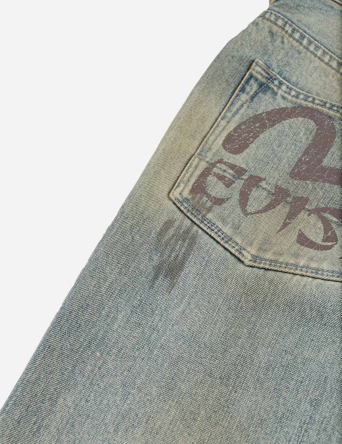 Vintage Washed Distressed Heart Print Jeans