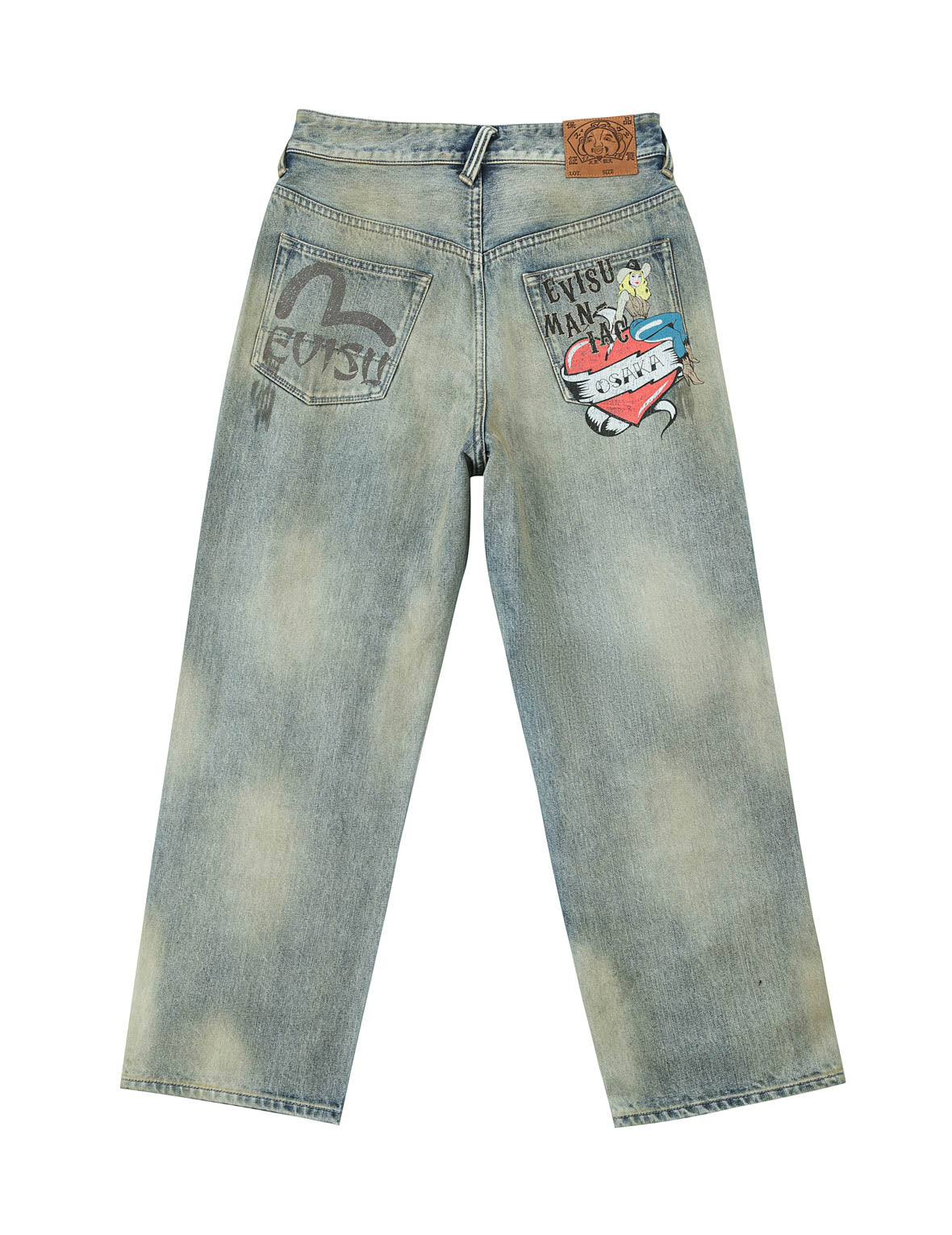 Vintage Washed Distressed Heart Print Jeans