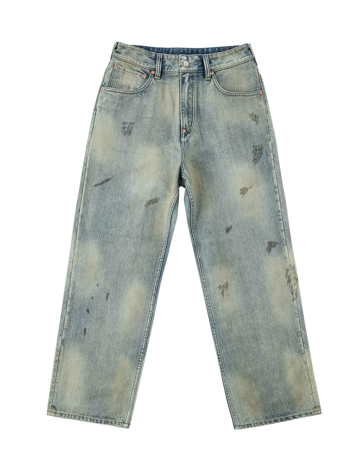 Vintage Washed Distressed Heart Print Jeans