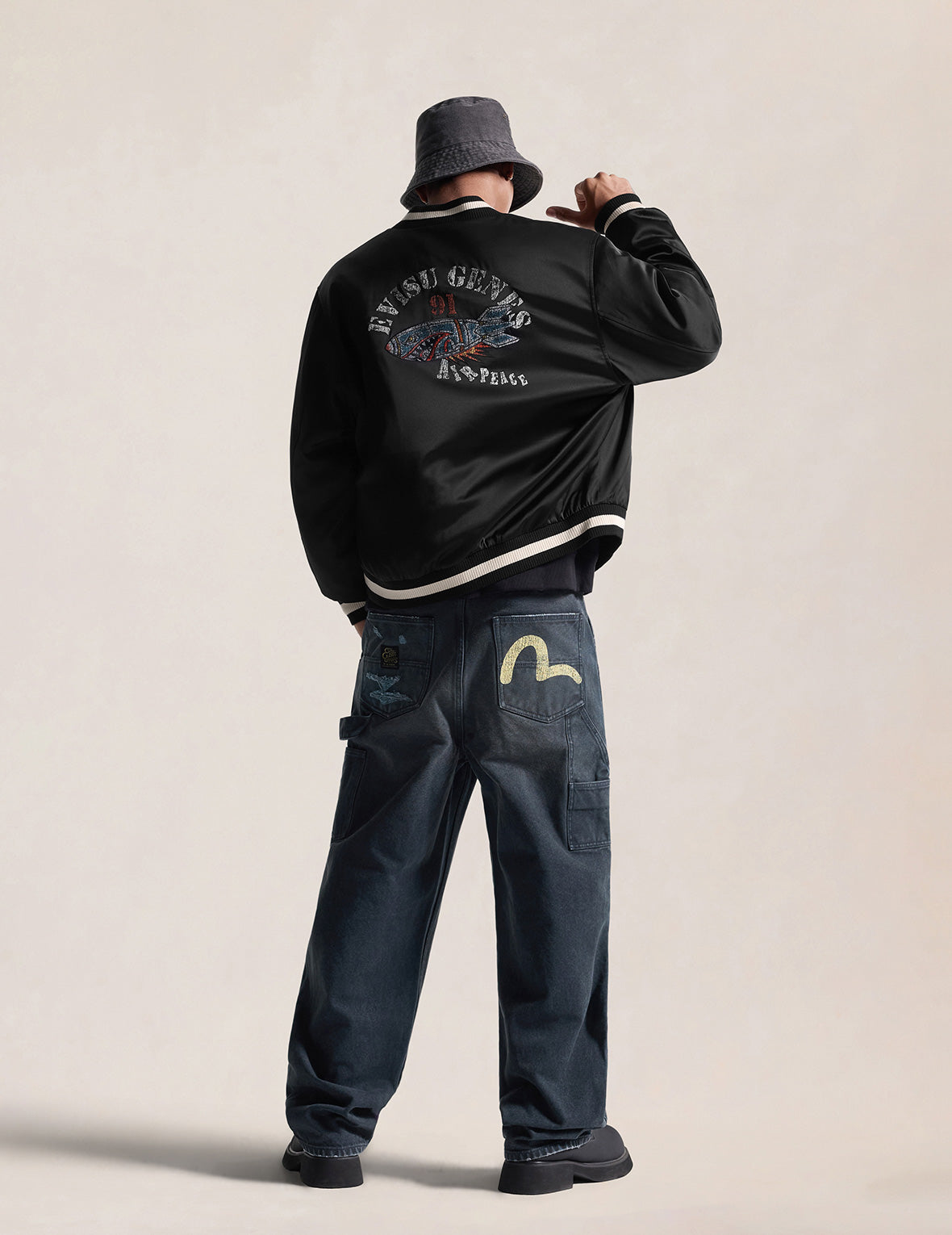 Light Padded Air Peace Satin Souvenir Jacket